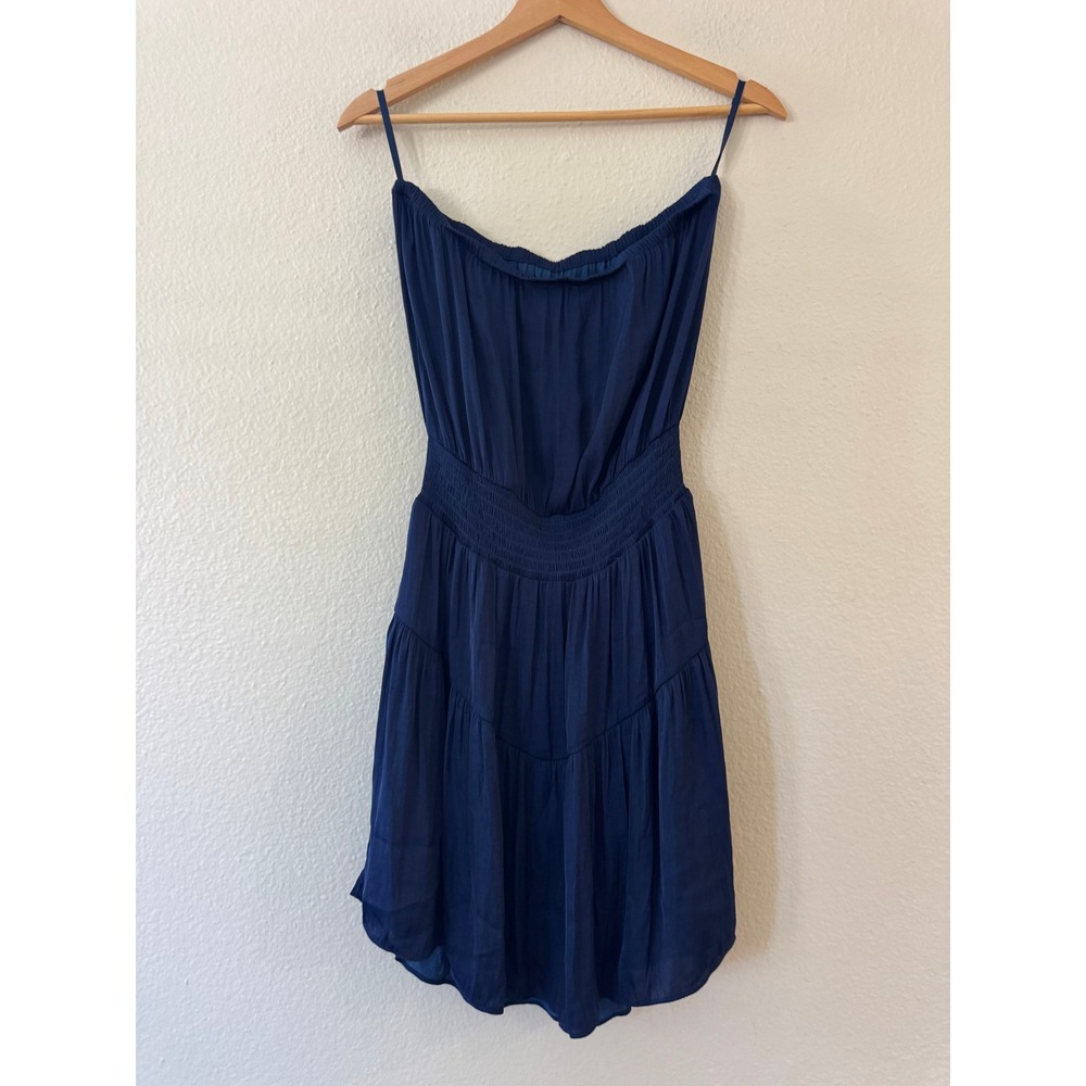 Naked Zebra Smocked Waist Tiered Ruffle Mini Dress‎ Small Navy Blue New